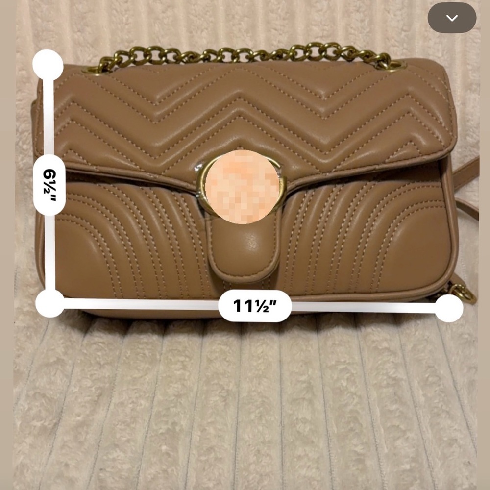 Quilted Taupe Chain Shoulder Bag - Chevron Crossbody - Picture 2 of 8